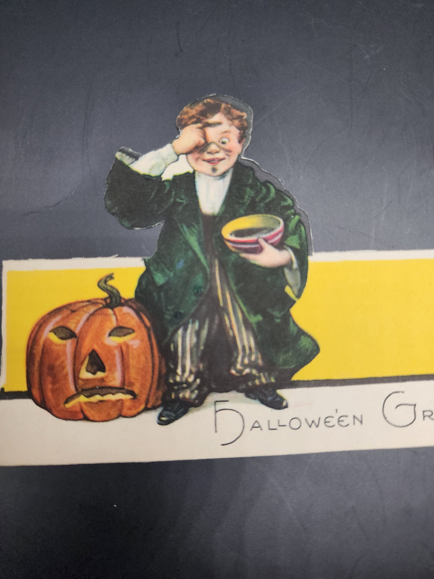 Mint 1920's Halloween Hall Brothers place card boy with Jack o latern