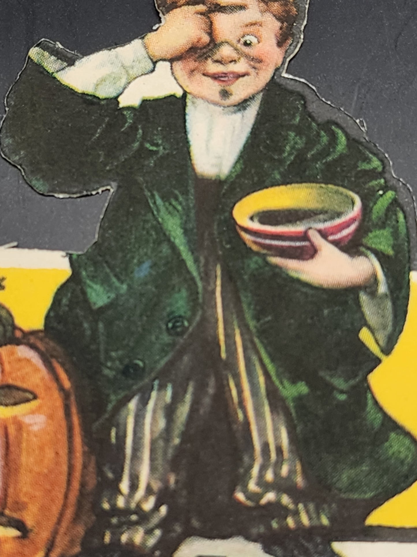 Mint 1920's Halloween Hall Brothers place card boy with Jack o latern