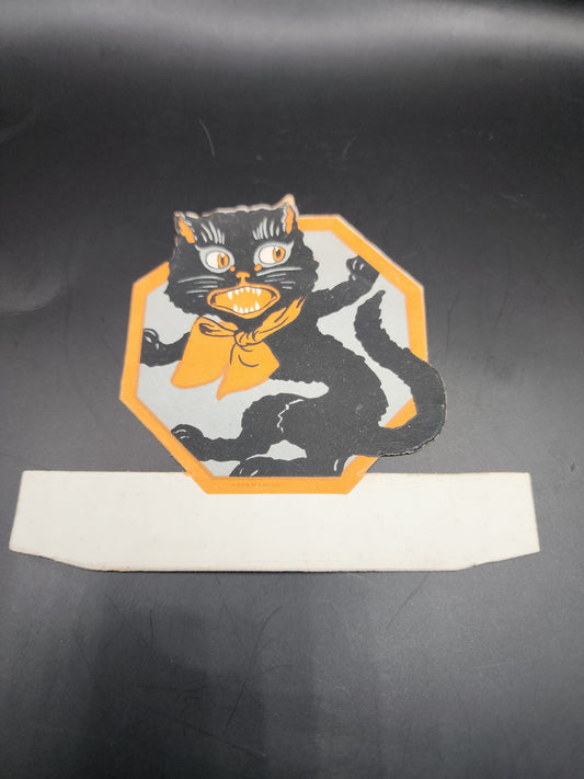 1915 Saxony Halloween black cat place card