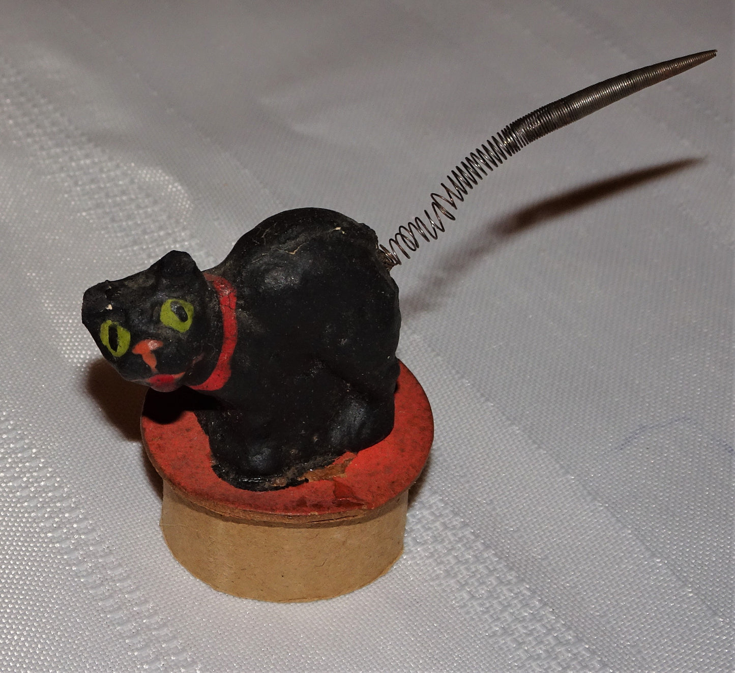 Rare Old German Halloween Small Composition "Black Cat on Chimney Top" Candy Container,