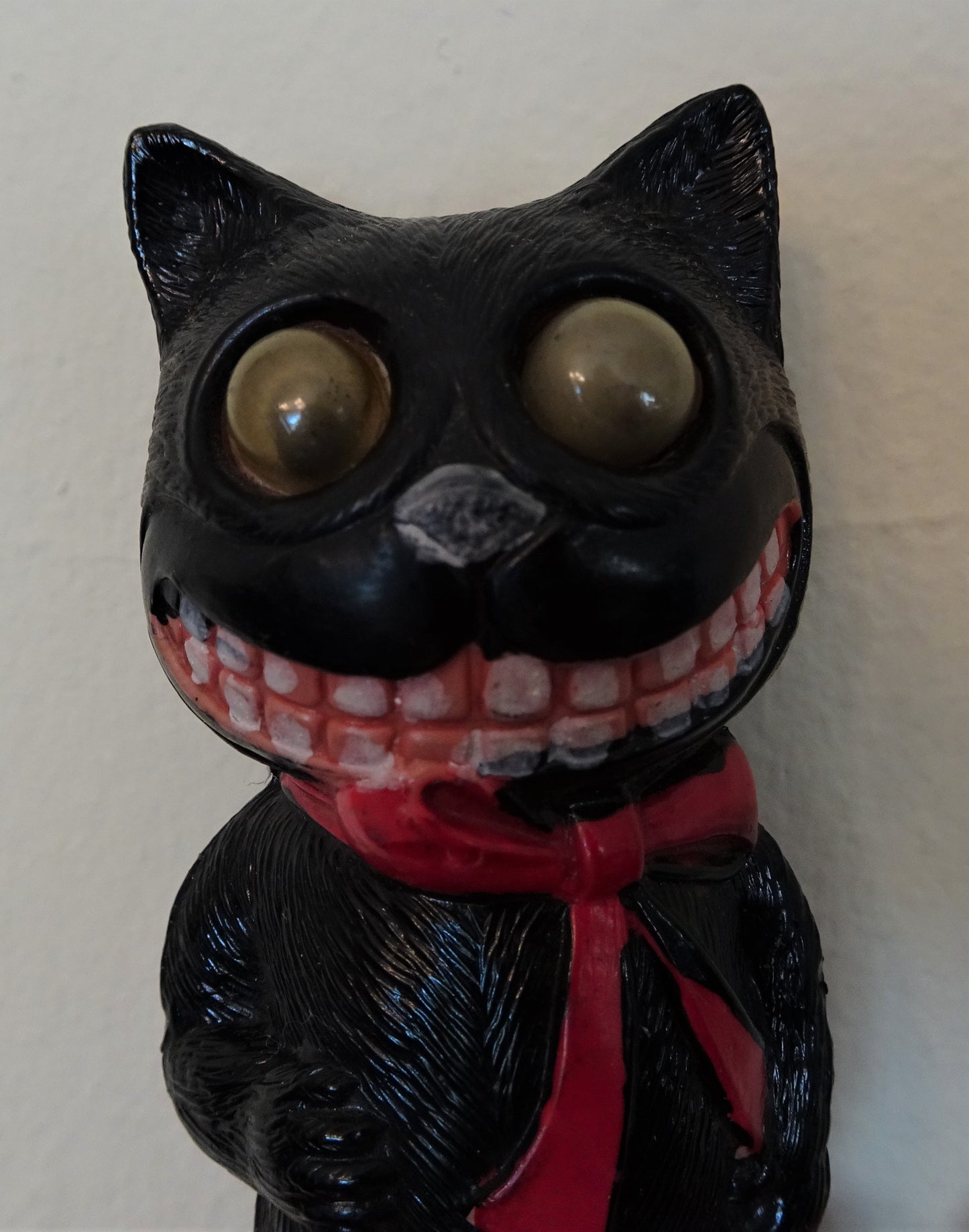 RARE Old Antique Halloween Celluloid Black Cat with Googly Eyes