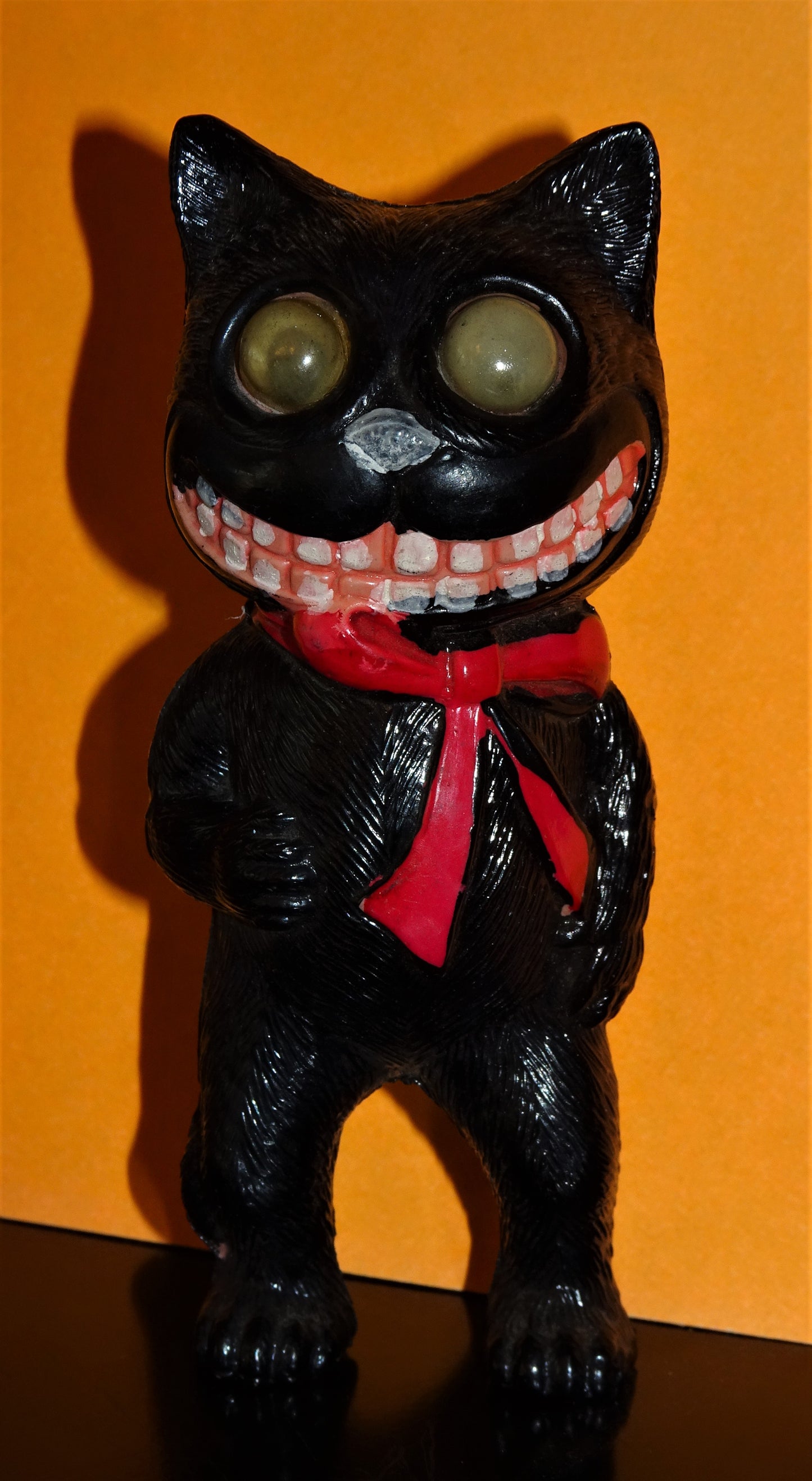 RARE Old Antique Halloween Celluloid Black Cat with Googly Eyes