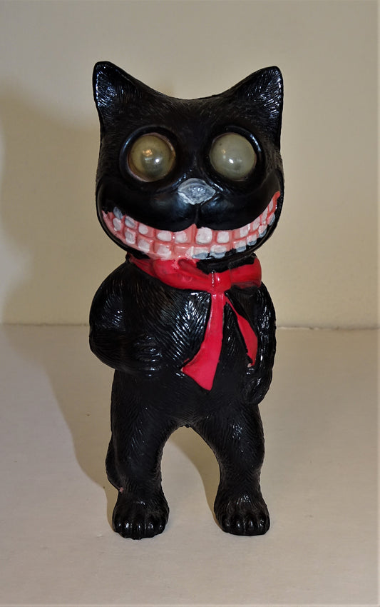 RARE Old Antique Halloween Celluloid Black Cat with Googly Eyes