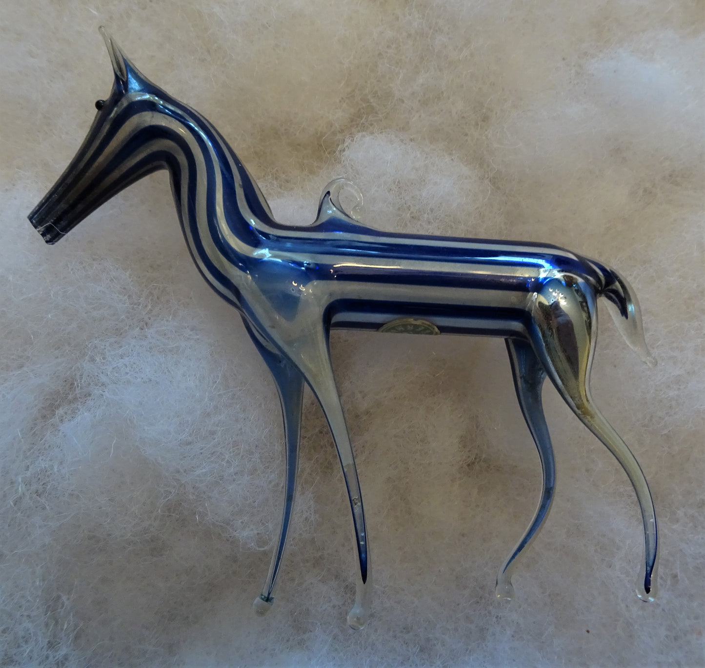 Stunning old German Fadenglas blue-striped horse