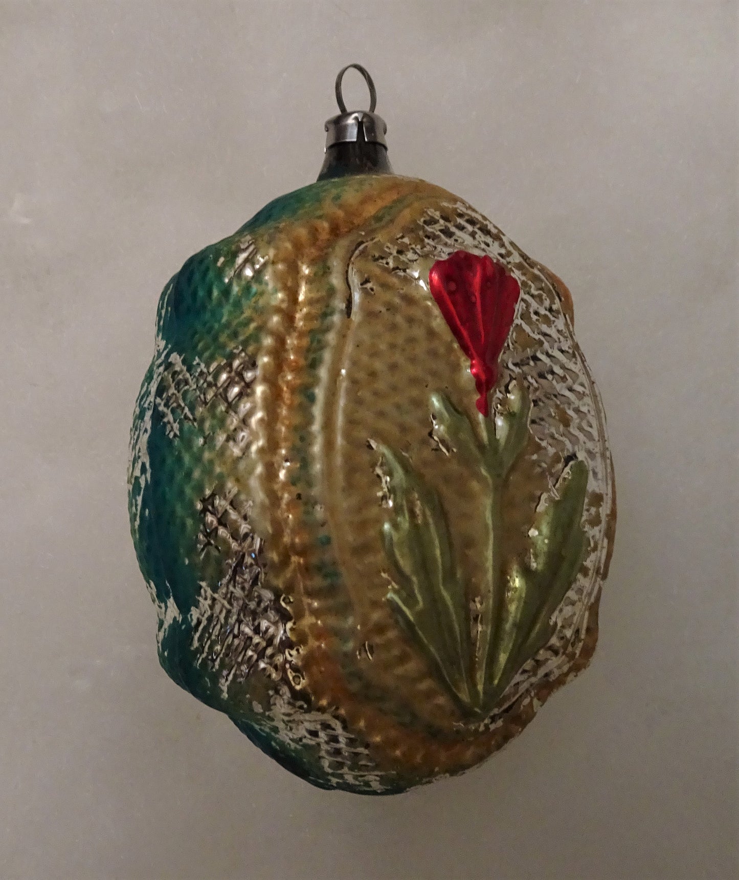 Rare Old German Large, Showy, Double-Sided Ornament with Tulips