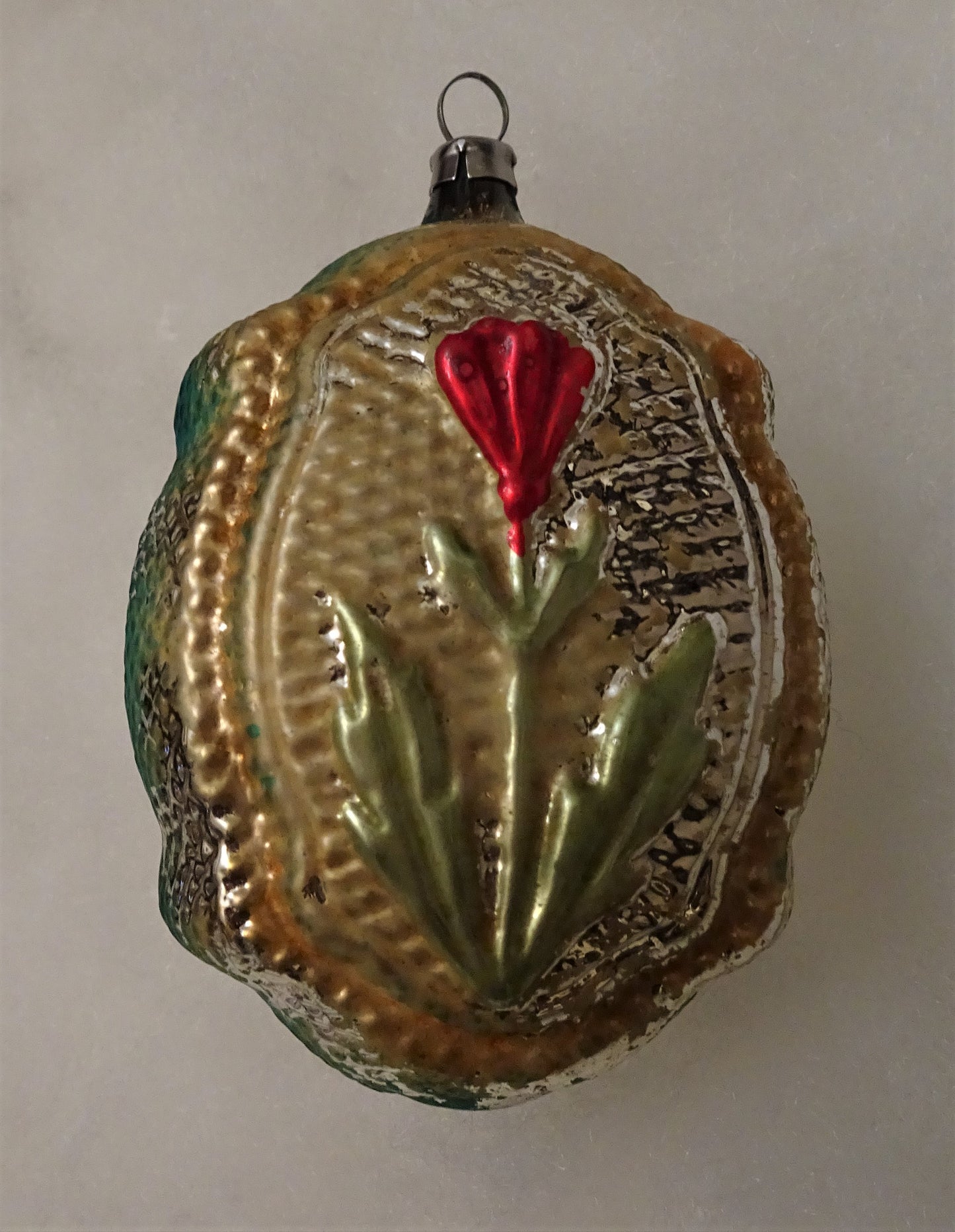 Rare Old German Large, Showy, Double-Sided Ornament with Tulips