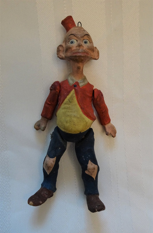 Very Rare Old German "Happy Hooligan" Heavy Composition Jointed Figure Ornament