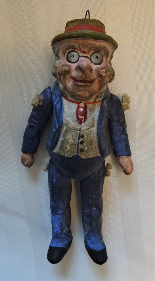 Old German Jointed Heavy Composition Ornament, "Foxy Grandpa" Comic Character