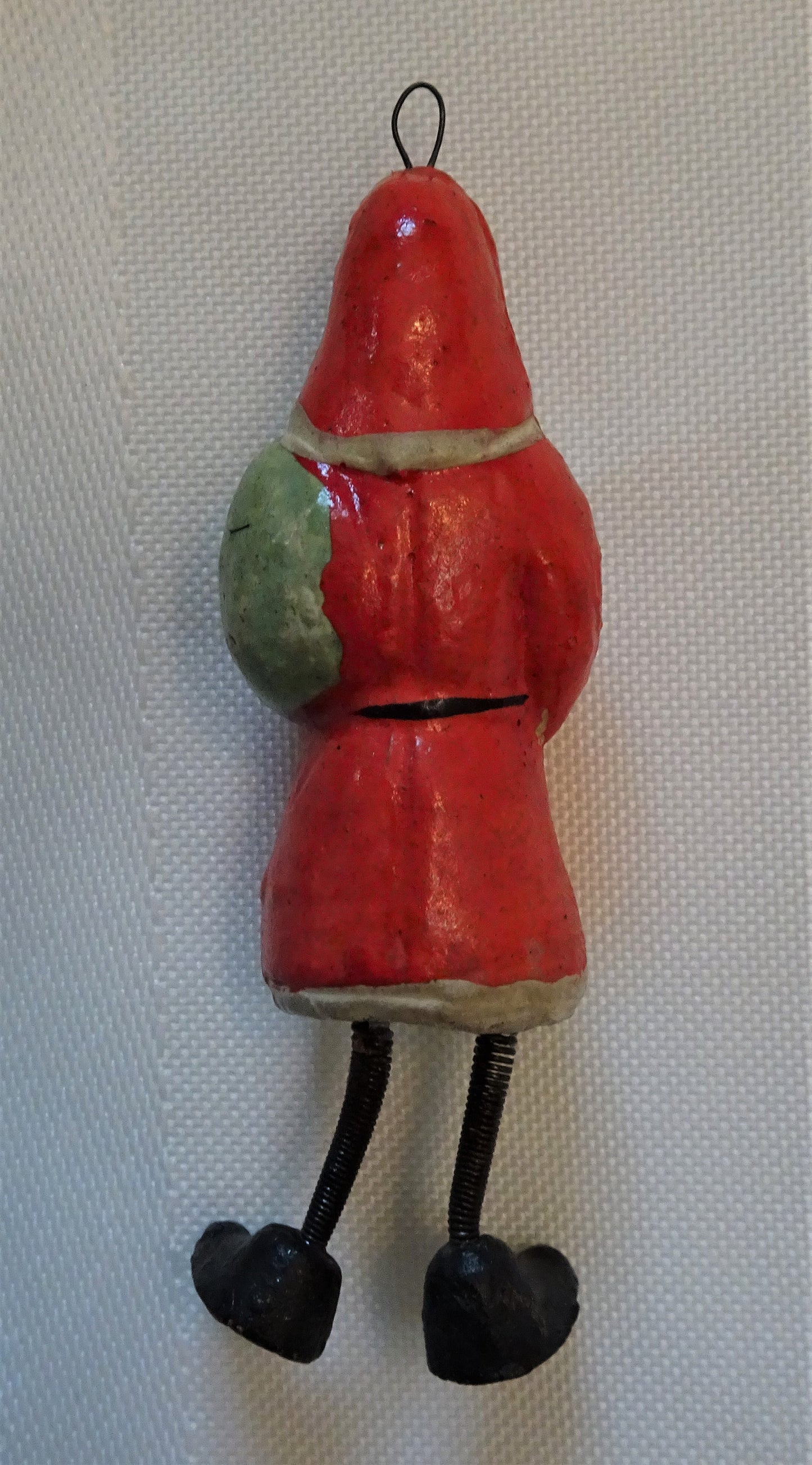 Tiny Old German Heavy Compo Santa Ornament with Spring Legs