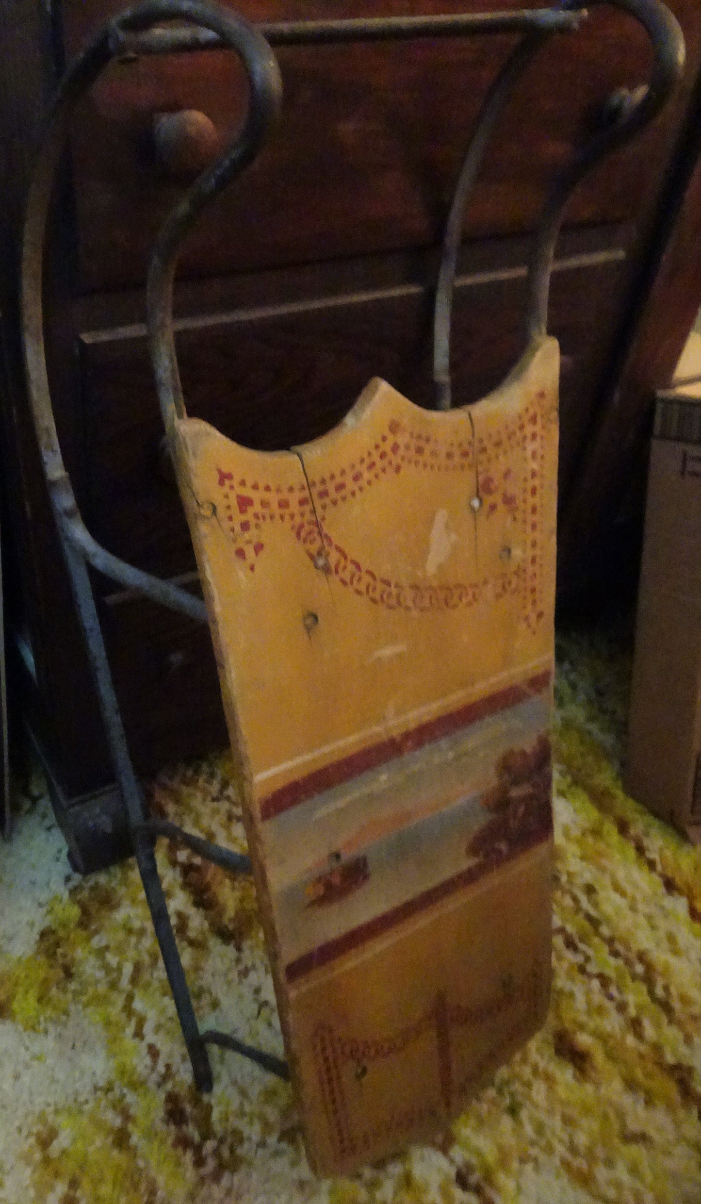 Very Old 19th Century Painted Child's Sled, Mustard Yellow w/ Cast Iron Runners