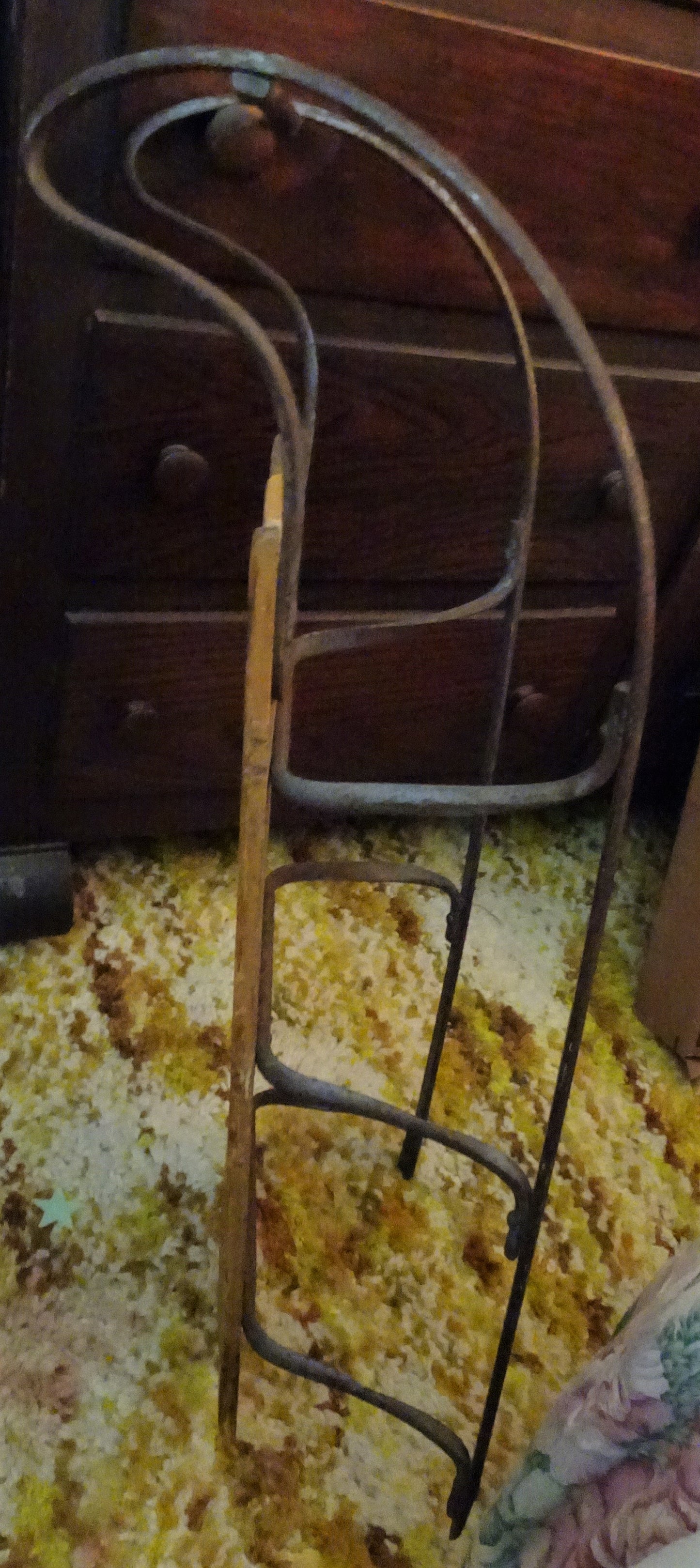 Very Old 19th Century Painted Child's Sled, Mustard Yellow w/ Cast Iron Runners