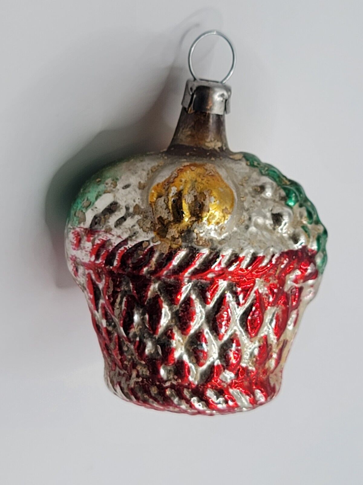 Old Antique German Small Colorful Flower Basket Christmas Ornament ~1920s