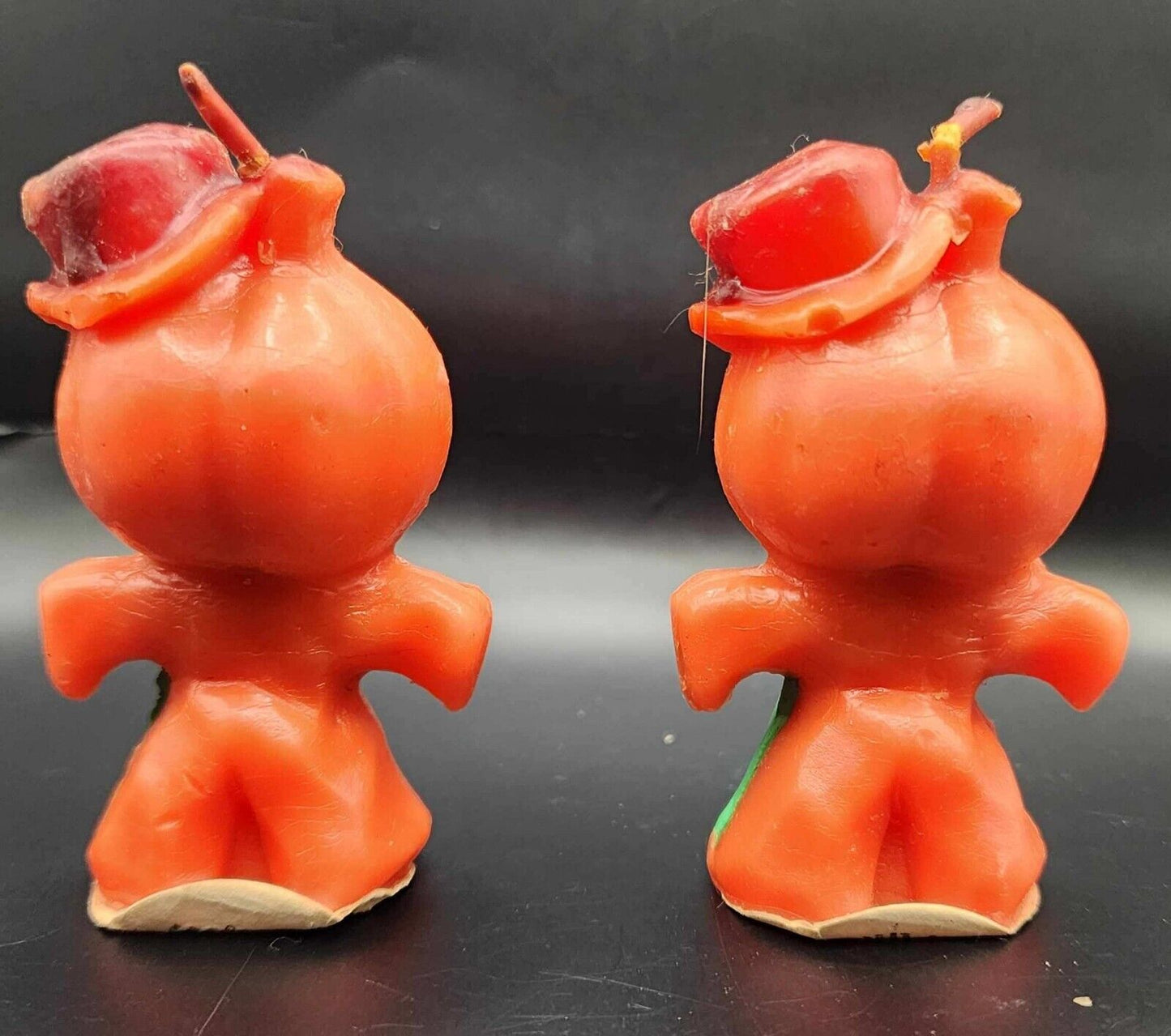 PAIR OF ANTIQUE HALLOWE GURLEY PUMPKIN JACK-O-LANTERN CANDLES 3" TALL EXCELLENT