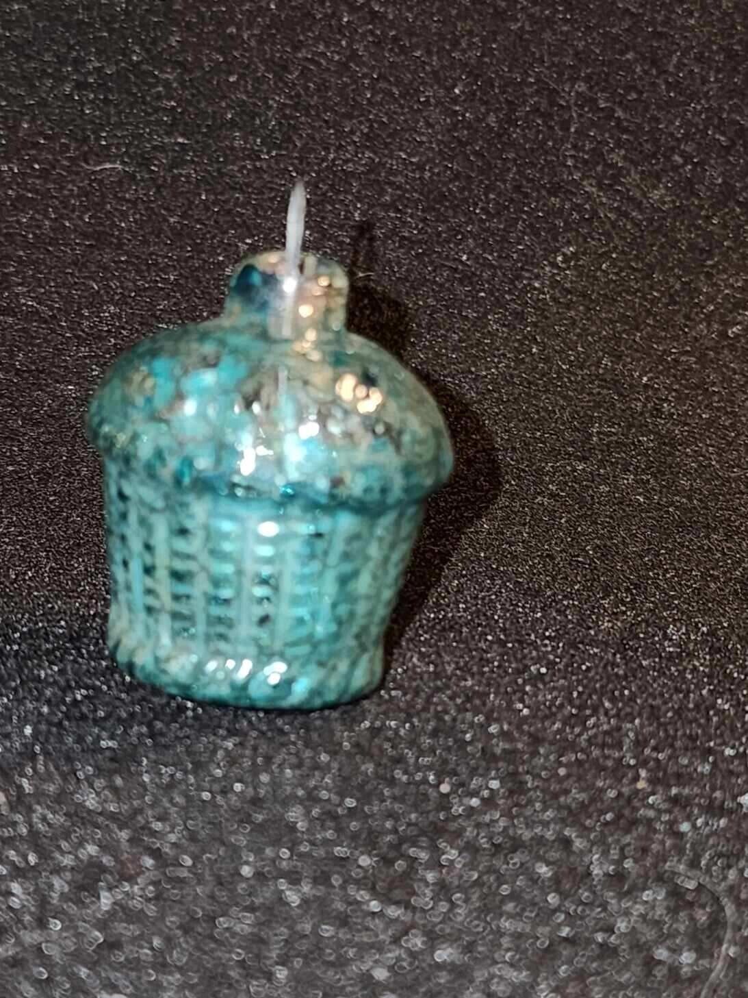 Antique Japan Tiny Blue Basket Christmas Ornament for Small Feather Tree