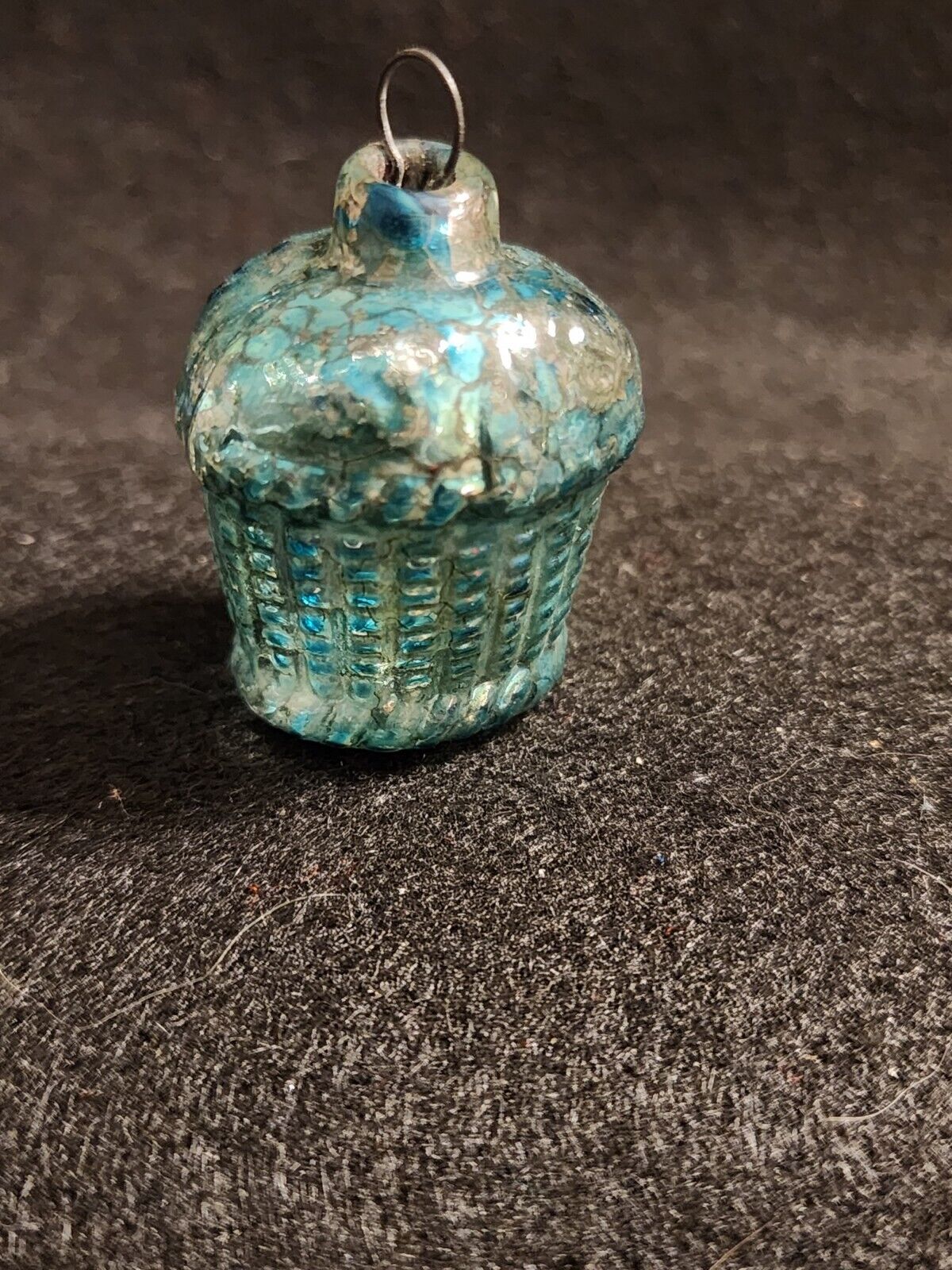 Antique Japan Tiny Blue Basket Christmas Ornament for Small Feather Tree