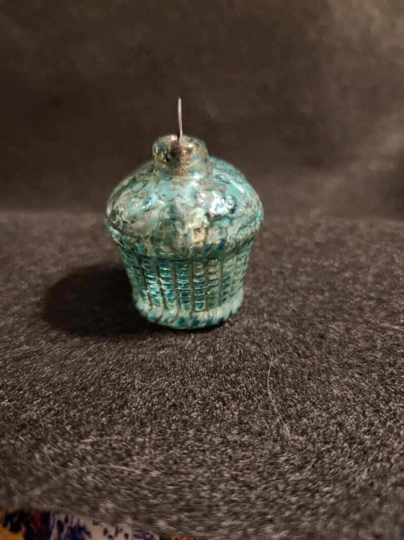 Antique Japan Tiny Blue Basket Christmas Ornament for Small Feather Tree