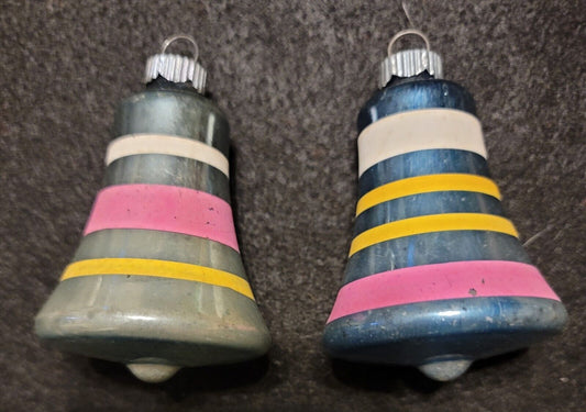 VERY NICE ANTIQUE PAIR OF SHINY BRITE BELLS CHRISTMAS TREE ORNAMENTS