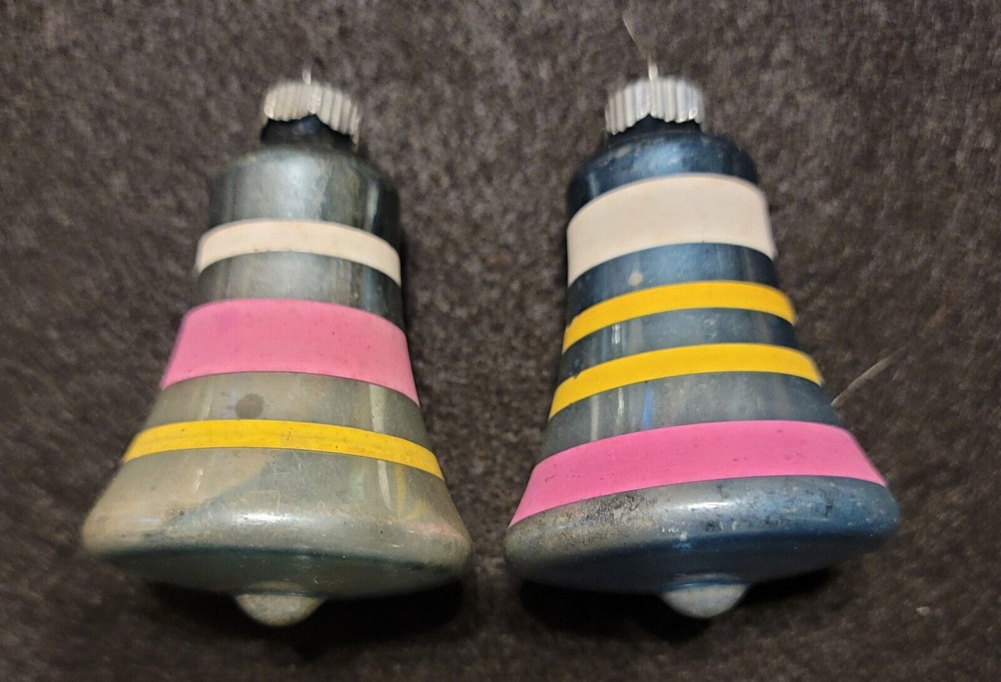 VERY NICE ANTIQUE PAIR OF SHINY BRITE BELLS CHRISTMAS TREE ORNAMENTS