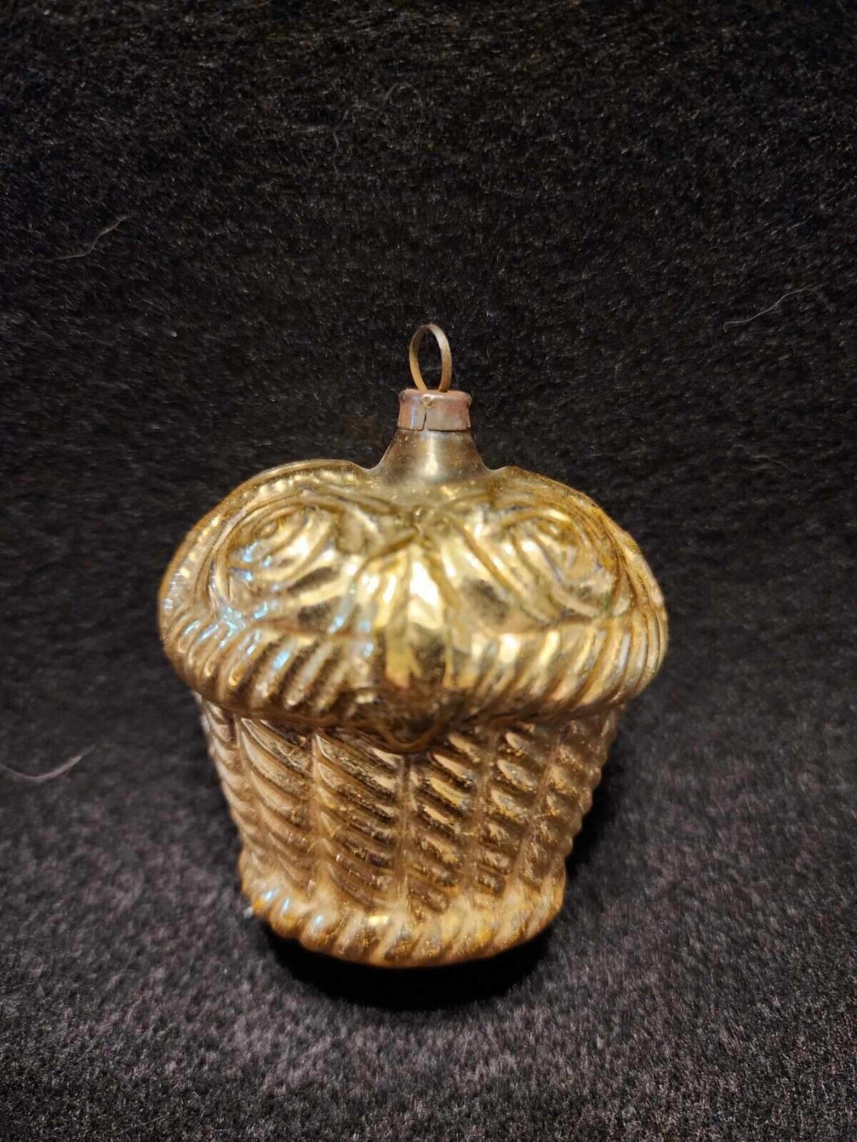 Old Antique German Golden Basket of Roses Christmas Ornament ~1920s