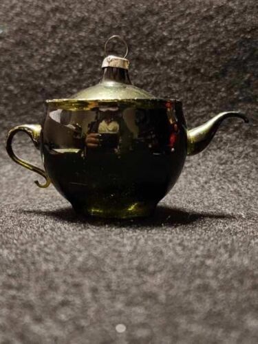 Old Antique German Dark Green Lauscha Teapot Christmas Ornament ~1920s