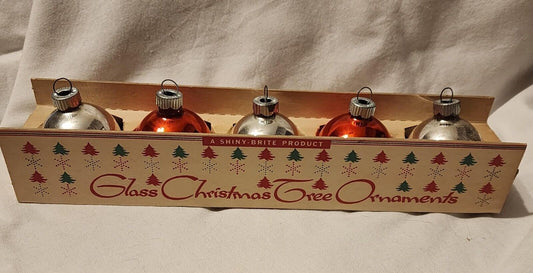 Vintage Antique Shiny Brite Boxed Set Christmas Ornaments Nice! ~1950s