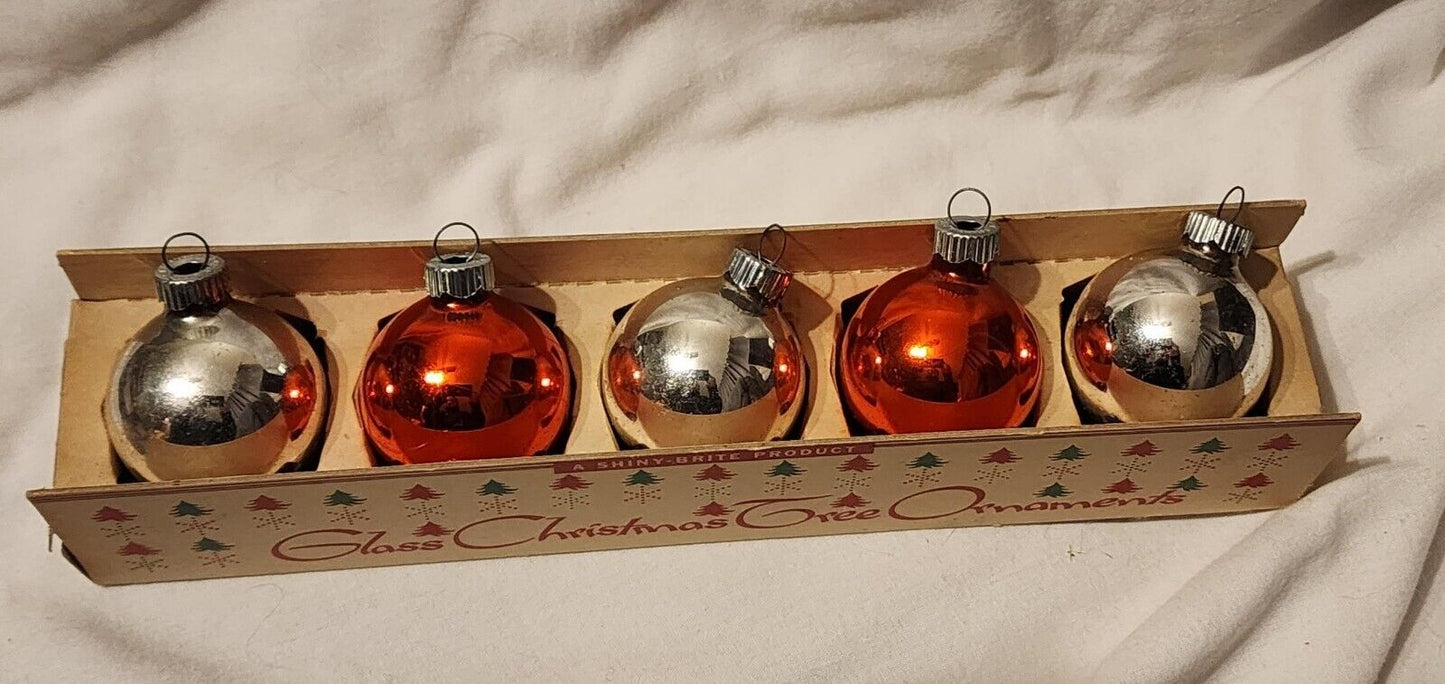 Vintage Antique Shiny Brite Boxed Set Christmas Ornaments Nice! ~1950s