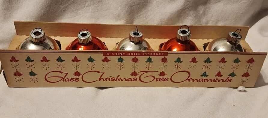 Vintage Antique Shiny Brite Boxed Set Christmas Ornaments Nice! ~1950s