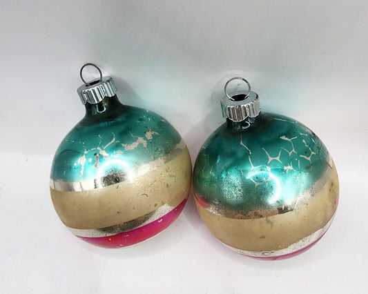 Antique Vintage Pair of Patriotic Shiny Brites Christmas Ornaments ~1950s