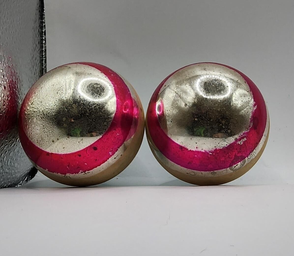 Antique Vintage Pair of Patriotic Shiny Brites Christmas Ornaments ~1950s