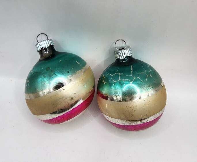 Antique Vintage Pair of Patriotic Shiny Brites Christmas Ornaments ~1950s