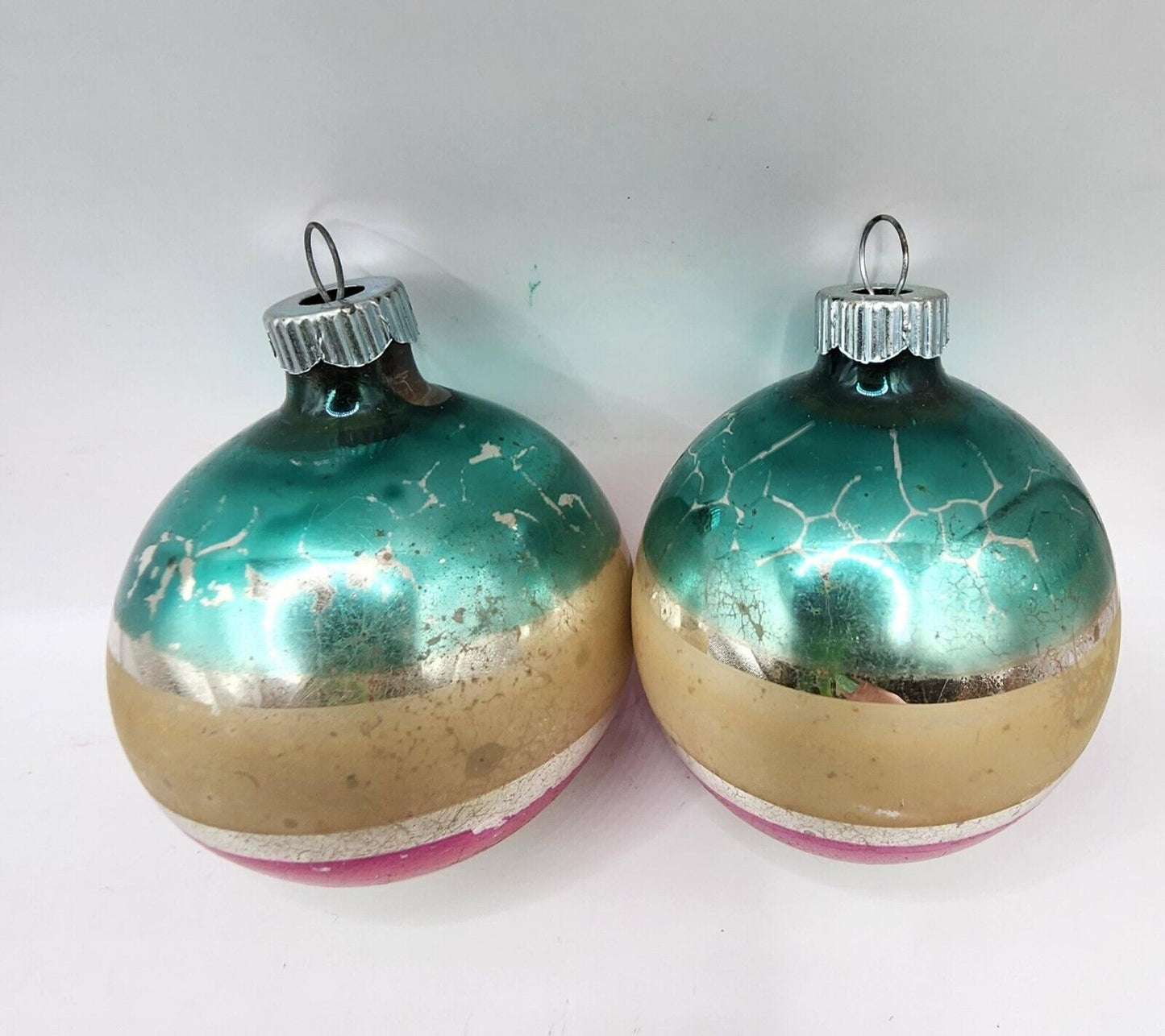 Antique Vintage Pair of Patriotic Shiny Brites Christmas Ornaments ~1950s