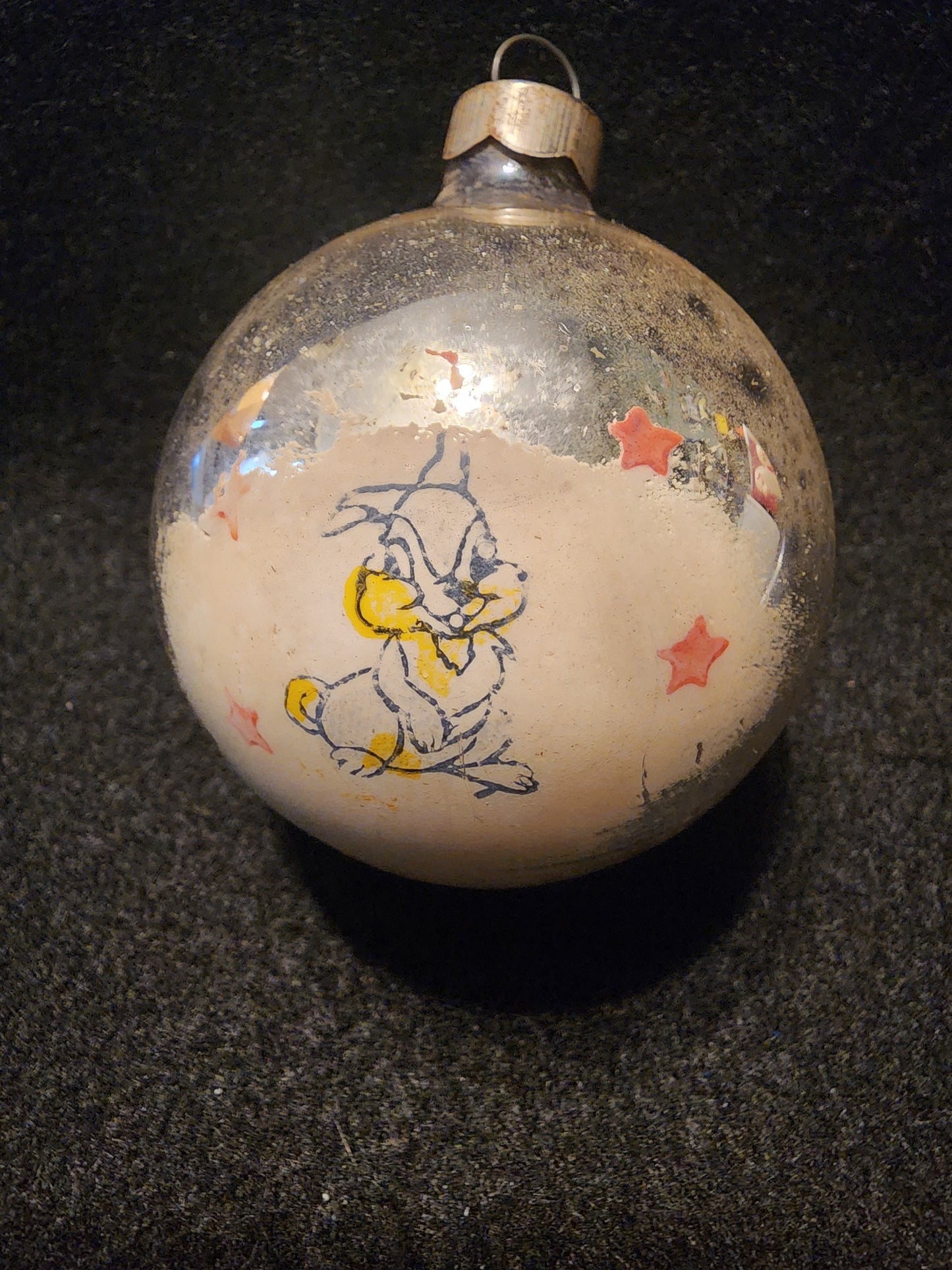 ANTIQUE GLASS DISNEY'S THUMPER MADE IN USA CHRISTMAS TREE ORNAMENT ~1950.