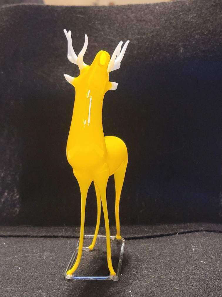 Rare Yellow Antique German Art Glass/Bimini Reindeer Ornament Circa 1920