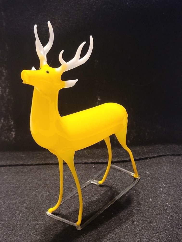 Rare Yellow Antique German Art Glass/Bimini Reindeer Ornament Circa 1920