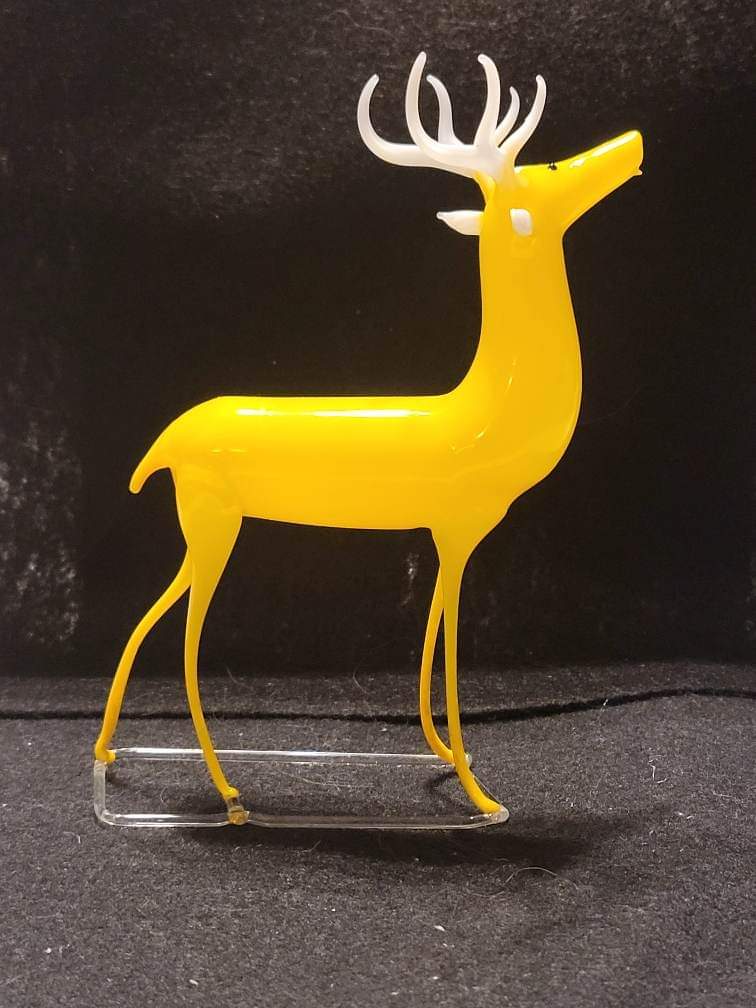 Rare Yellow Antique German Art Glass/Bimini Reindeer Ornament Circa 1920