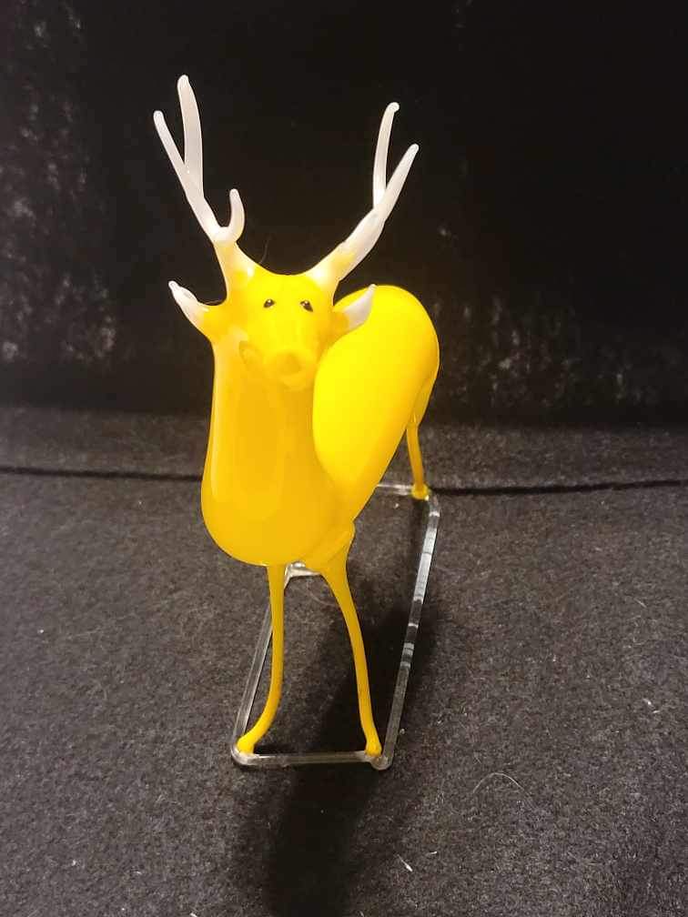 Rare Yellow Antique German Art Glass/Bimini Reindeer Ornament Circa 1920