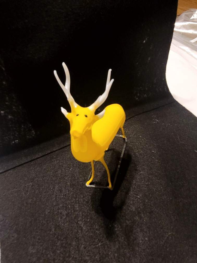 Rare Yellow Antique German Art Glass/Bimini Reindeer Ornament Circa 1920