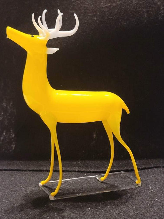 Rare Yellow Antique German Art Glass/Bimini Reindeer Ornament Circa 1920